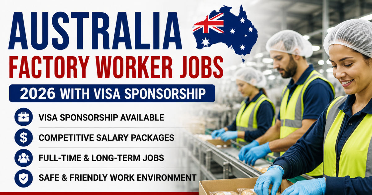 Factory workers packaging products inside a modern Australian factory with visa sponsorship job opportunities in 2026.