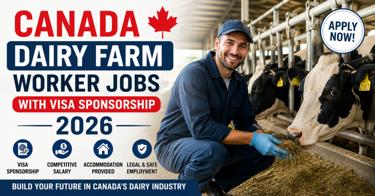 Foreign workers exploring dairy farm job opportunities in Canada with visa sponsorship in 2026.